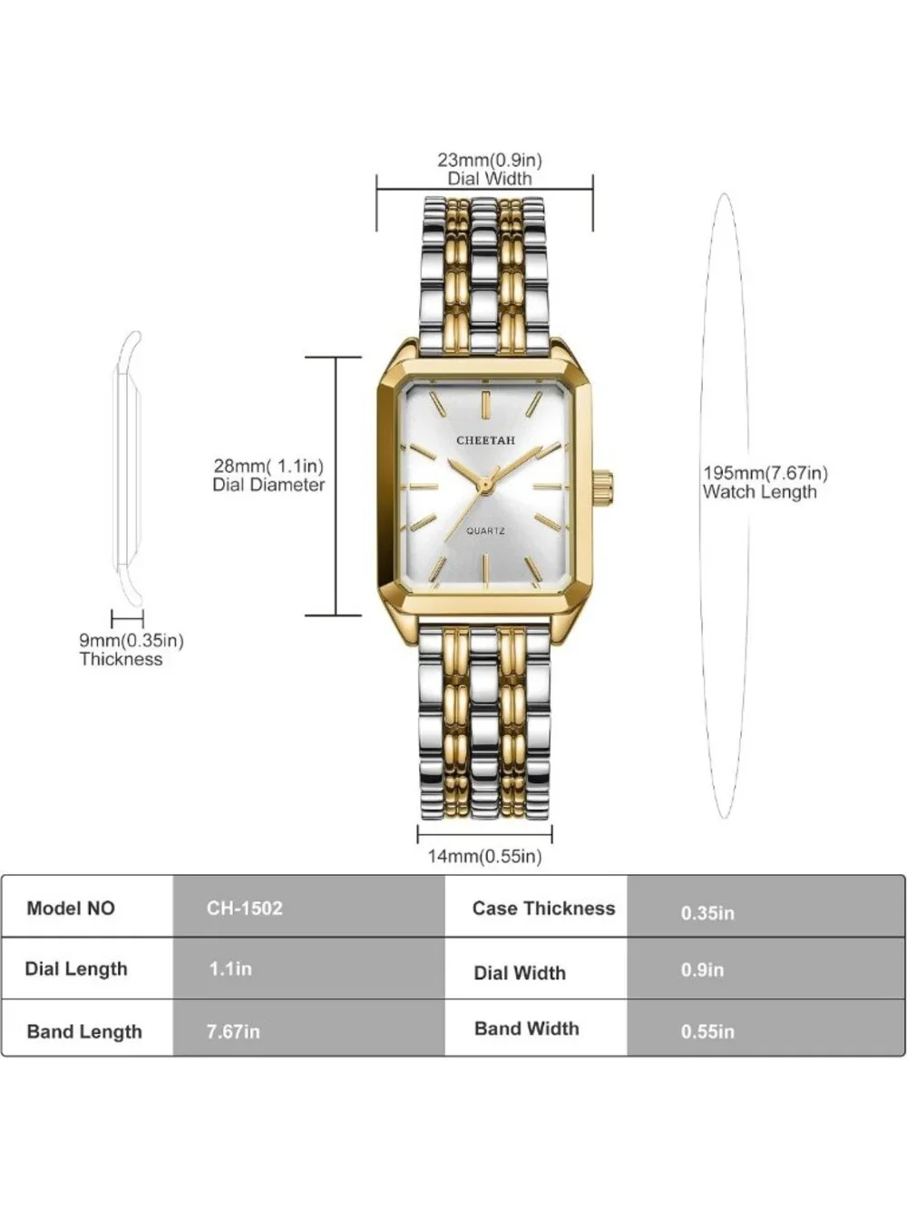 Dainty Gold-Tone Cheetah Watch for Women, Retro Rectangular Case, Stainless
